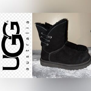 UGG Womens Constantine Black Suede Shearling Lined Fur Ankle Boots Womens Size 7